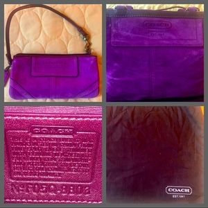 Brand new limited edition, purple suede Coach purse & matching wristlet